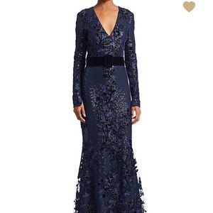 Badgely Mischka long sleeve beaded evening gown